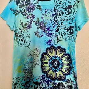 BLEU Floral Blue Women's Short Sleeve Top